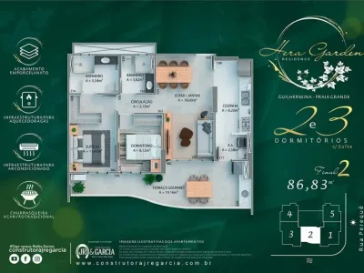 Apartamento em Praia Grande | 2 Dorm c/ Suíte | Entrada R$ 340 mil | Guilhermina