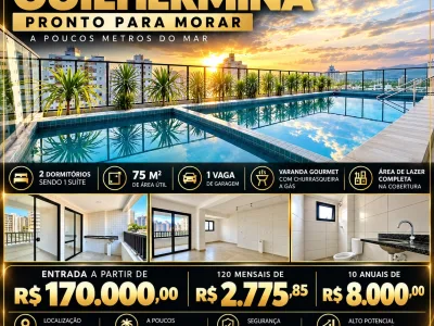 Guilhermina R$ 170 Mil de entrada- 2 Dormts 1 Suíte C/Varanda Gourmet, Lazer na cobertura