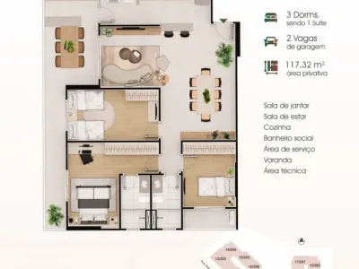 Apartamento em Praia Grande | 2 Dorm | Entrada R$ 249,6 mil | Caiçara | Lazer Completo