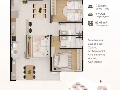 Apartamento em Praia Grande | 2 Dorm | Entrada R$ 249,6 mil | Caiçara | Lazer Completo