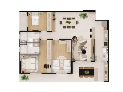 Apartamento em Praia Grande | 3 Dorm | Entrada R$ 353,2 mil | Caiçara | Lazer Completo