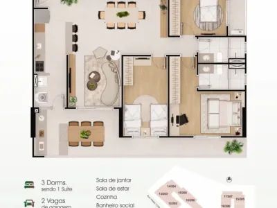 Apartamento em Praia Grande | 3 Dorm | Entrada R$ 353,2 mil | Caiçara | Lazer Completo