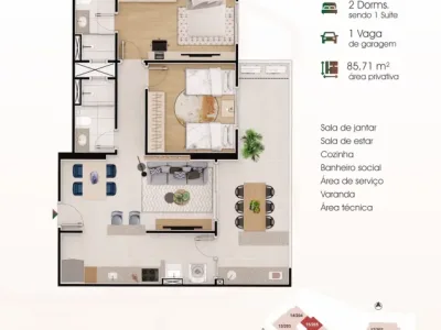 Apartamento em Praia Grande | 3 Dorm | Entrada R$ 353,2 mil | Caiçara | Lazer Completo