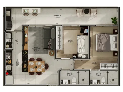 Apartamento em Praia Grande | 2 Dorm c/ Suíte | Entrada R$ 64,8 mil | Canto do Forte