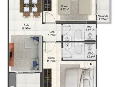 Apartamento em Praia Grande | 2 Dorm c/ Suíte | Ato R$ 63,1 mil | Maracanã