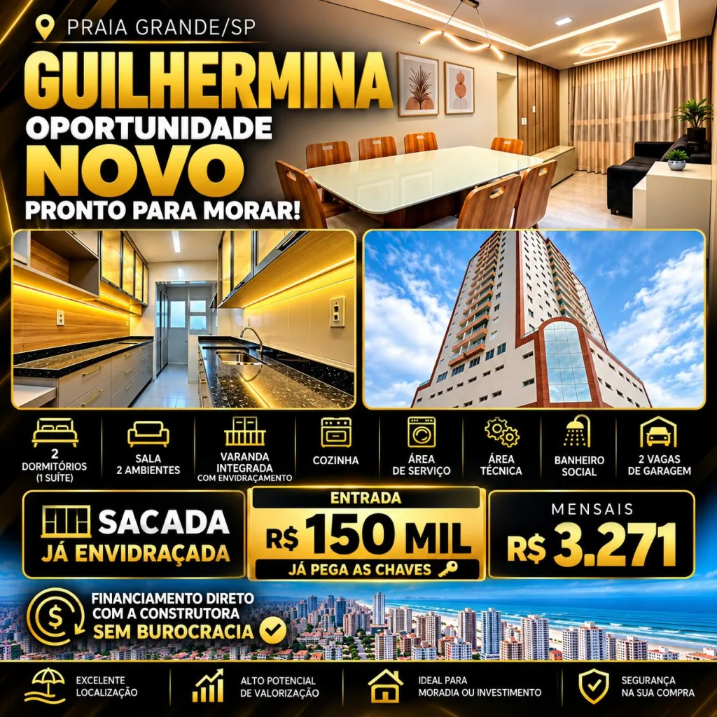 Apartamento 2 dormitórios no Jardim Guilhermina, Praia Grande
