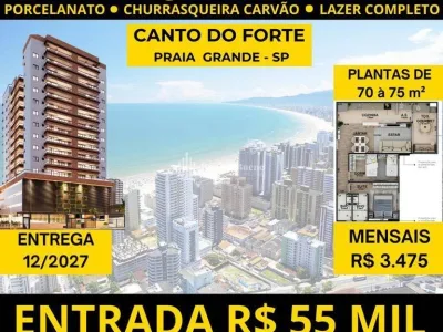 Canto do Forte | 2 dormitórios | Entrada a partir de R$ 48.400,00| Varanda gourmet | Lazer na cobertura