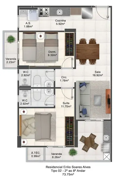 Apartamento 2 quartos no Balneário Maracanã — foto 12